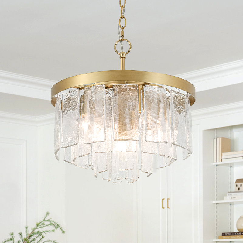 Lustre tambour en verre Livingon, Or brossé, 13.4" H x 15.7" W x 15.7" D
