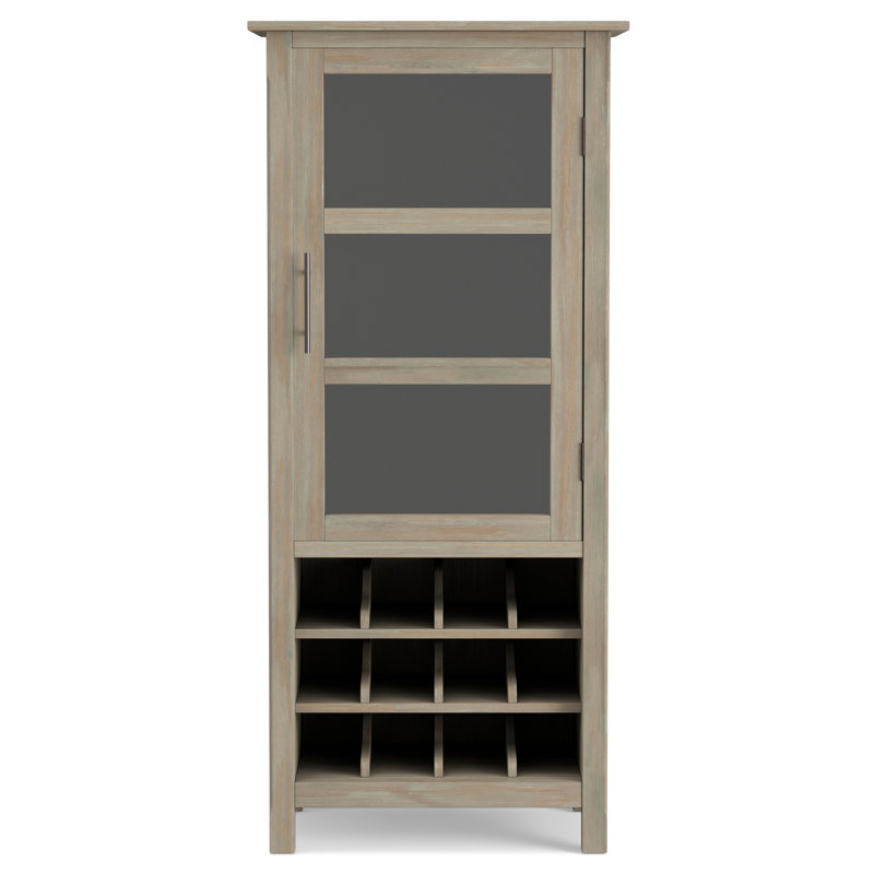 Avalon 22"W Solid Wood Contemporary Tall Wine Rack Cabinet with 12-Bottle Storage and Glass Door, Distressed Gray