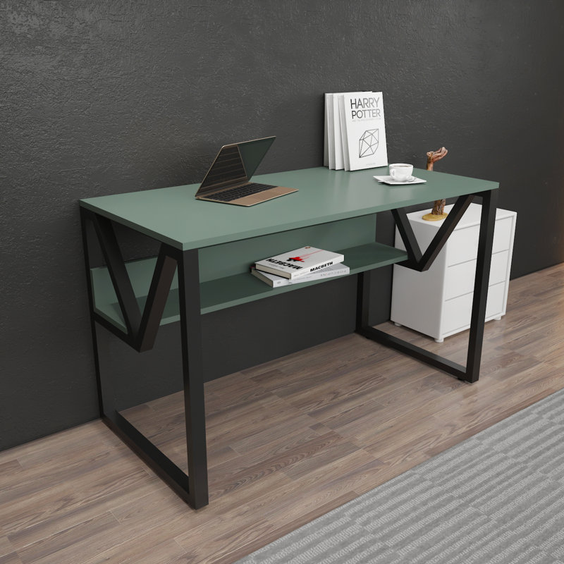 Lona 120Cm W Rectangular Computer Desk, Green, Black
