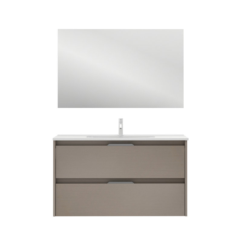 Suki 1000mm Wall Hung Single Bathroom Vanity Unit, Sanded Walnut, Grey