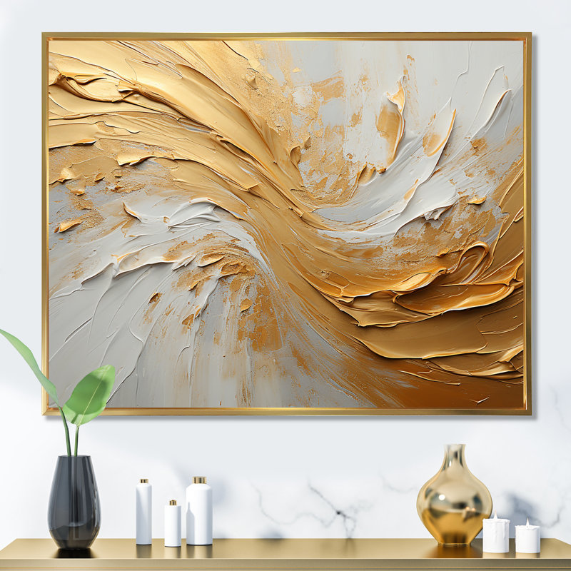 Earley - Abstract Shapes Wall Art, 16" H x 32" W x 1" D, Gold Floater Framed