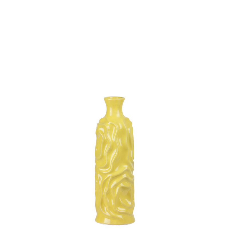 Vase de table rond en céramique, 12" H x 3,75" L x 3,75" D, Jaune