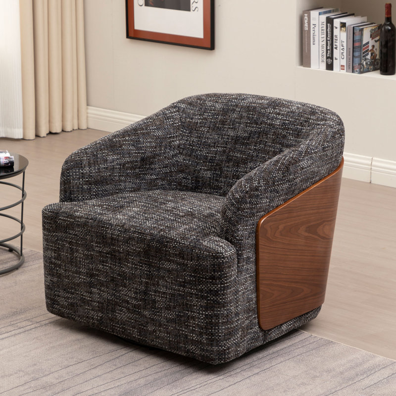 Fauteuil demi-tonneau Broderic, Lin gris