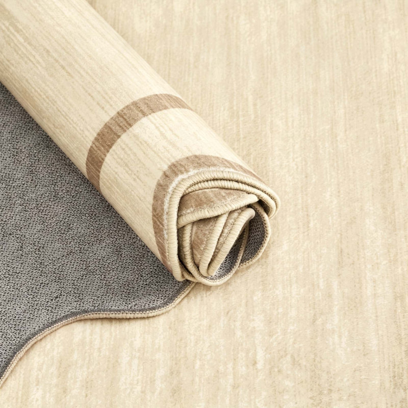 Tapis moderne à bordure lavable pour salon, chambre, couloir, Lin, 10 x 13 pi