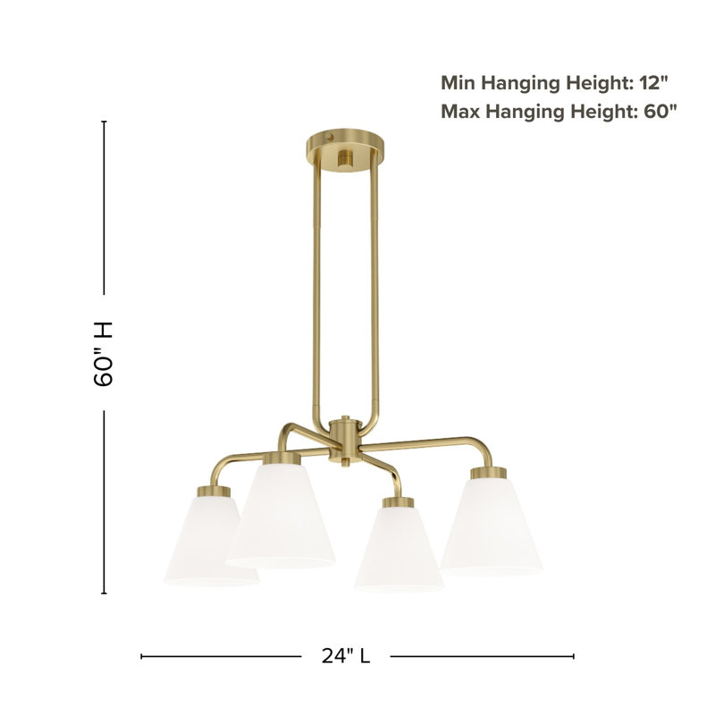 Wynridge Plug & Play 4-Light Chandelier in Transitional and Modern Style-59.6 Inches Tall and 24 Inches Wide, Satin Brass