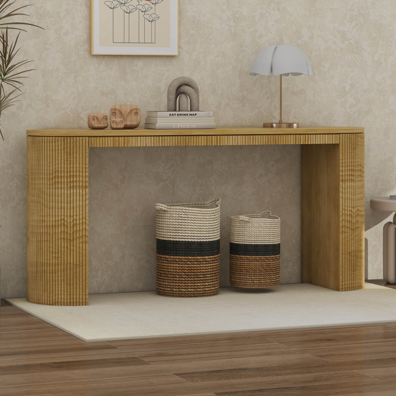 Console incurvée à rayures verticales uniques, Naturel