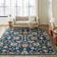 Sovereign Navy Ivory Floral Hand Knotted Wool Area Rug-1969332140