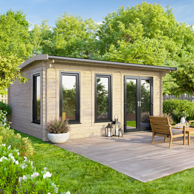 Powersheds 16 x 12ft Apex Log Cabin, Doors to the Right - 44mm