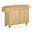 Îlot de cuisine en bois franc naturel sur roulettes avec tiroirs, armoires de rangement et porte-outils, parfait pour une cuisine organisée et polyvalente