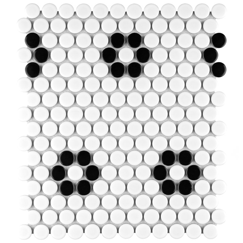Metro Penny Matte White with Black Hvy Flwr 9-3/4" x 11-1/2" Porcelain Mosaic Floor and Wall Tile