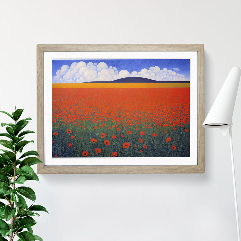 Captivating Poppy Field Flowers - Framed Print, Oak, 46cm H x 64cm W x 2cm D