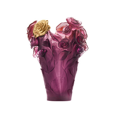 Rose Passion Handmade Crystal Table Vase, 13.8" H x 9.8" W x 9.8" D, Red/White