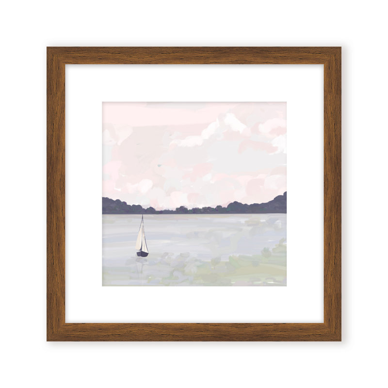 Coastal Retreat Sailing Through Abstraction, 16" H x 16" W x 1.125" D, Framed Matted Print, Brown