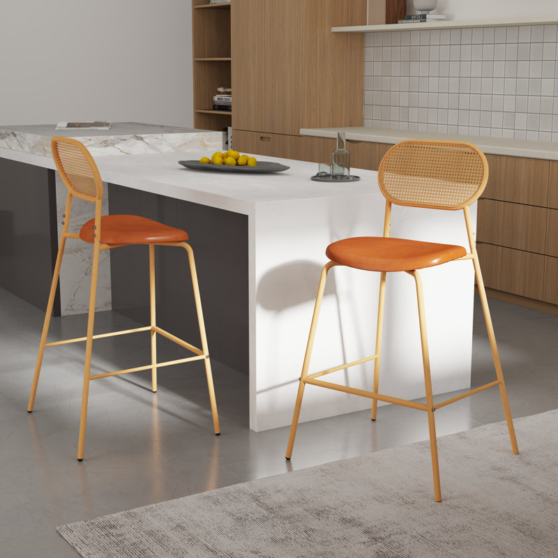 28 Inch Counter Height Bar Stool, Upholstered Seat With Back For Kitchen/bar (set Of 2), Orange
