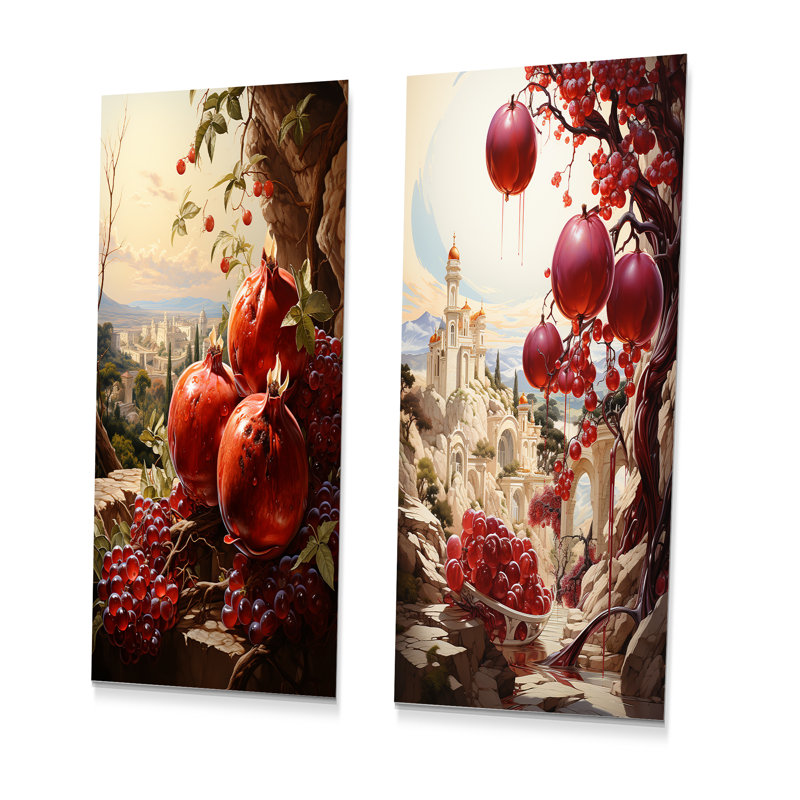 Mystic Maroon Pomegranate I - fruits, ensemble de 3 impressions sur métal, H 28 po x l 24 po