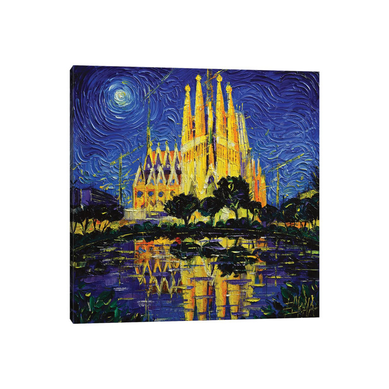 Sagrada Familia Barcelona Mirrored by Mona Edulesco - Painting on Canvas, 93.98cm H x 93.98cm W x 1.91cm D, Wrapped Canvas