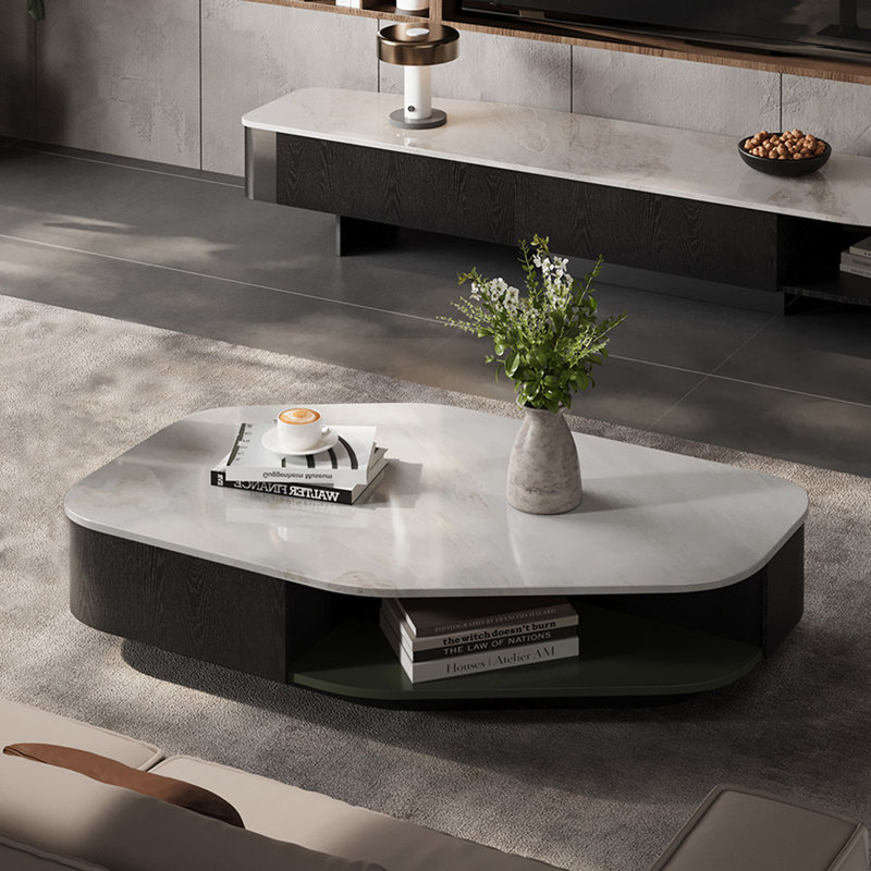 Denelle, H 12,6 po x l 54,3 po x P 31,5 po, Plateau blanc / base noire