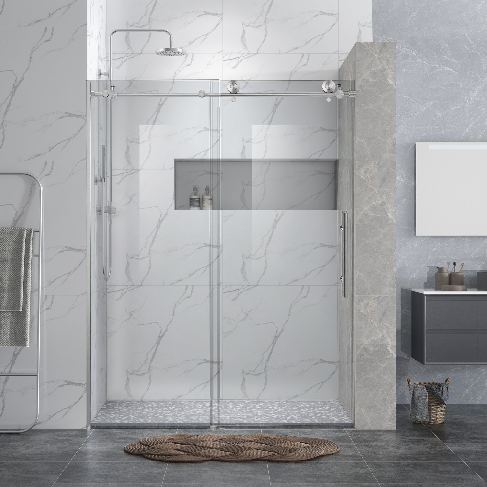 Getpro 56 To 60 In. W X 76 In. H Single Sliding Frameless Shower Door In Brushed Nickel Gold With 3/8 In. Tempered Clear Glass GP-225-76G - The Home Depot - View #11