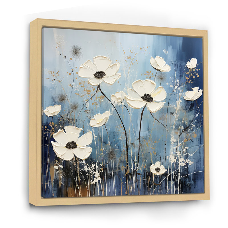 «White and Blue Fields of Wildflower Beauty II», reproduction sur toile, Cadre naturel flottant, H 24 po x l 24 po x P 1 po