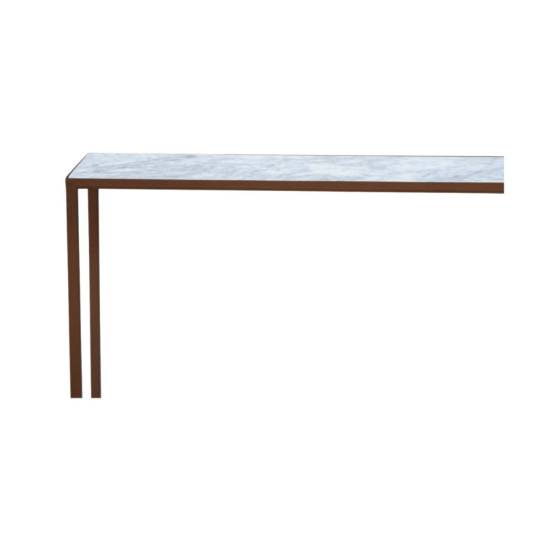 Console avec plateau en marbre massif et structure en fer, élégance contemporaine avec finition cuivre antique