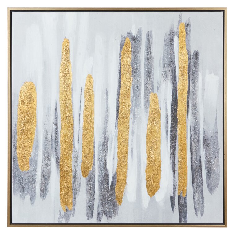 CosmoLiving by Cosmopolitan Square Gold And Gray Brushed Stripe Abstract  Canvas Wall Art With Gold Metal Frame, 40 X 40 - Floater Frame Painting  on Canvas & Reviews