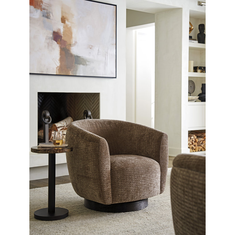 Zanzibar Upholstered Swivel Barrel Chair in Brown