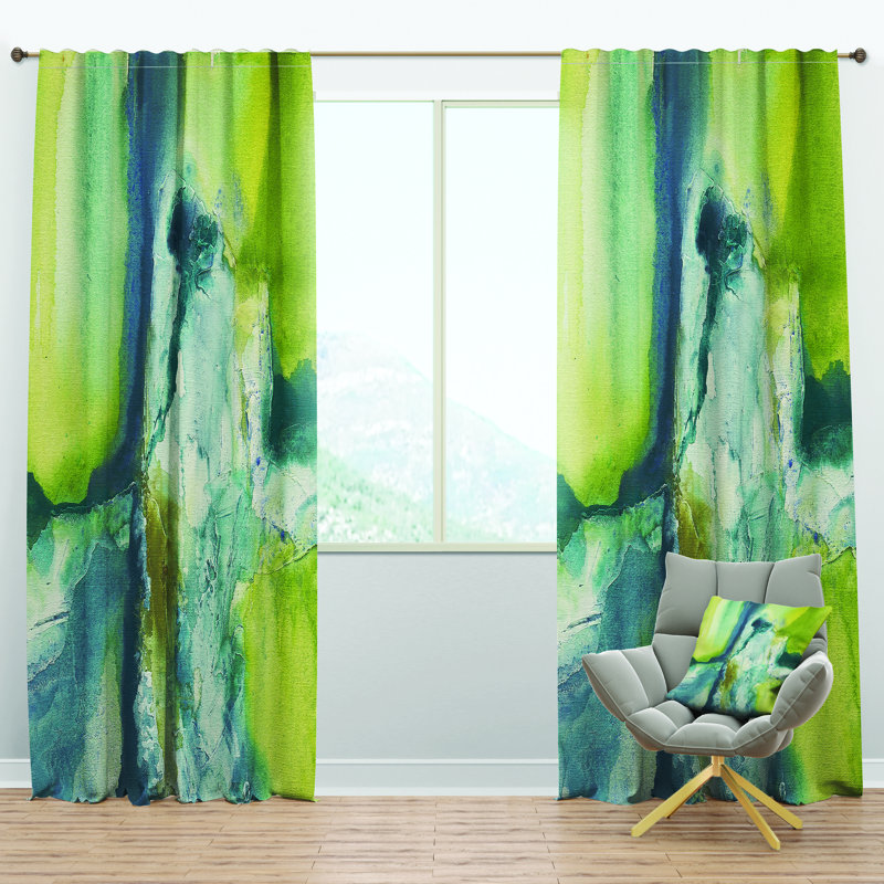 Rideaux abstraits jaunes et bleus - Rideau abstrait - Velours obscurcissant - 1 panneau, l 52 po x L 90 po