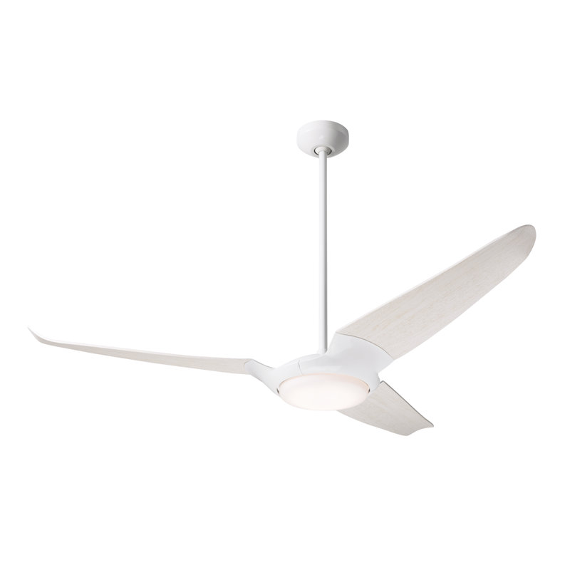 IC Air LED Downrod Ceiling Fan, Gloss White, Whitewash, Wall/Remote Combo Control