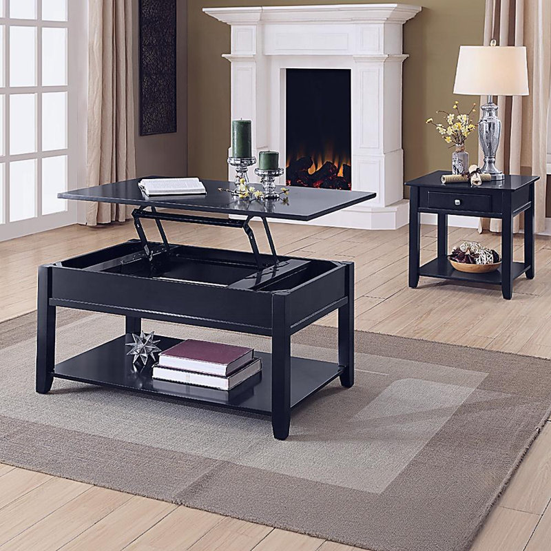 Table d'appoint noire avec tablette inférieure