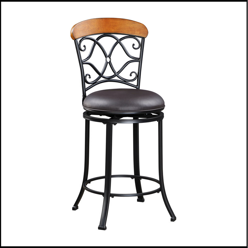 Élégante chaise pivotante à hauteur de comptoir avec revêtement en similicuir et structure en métal noir durable pour les repas modernes