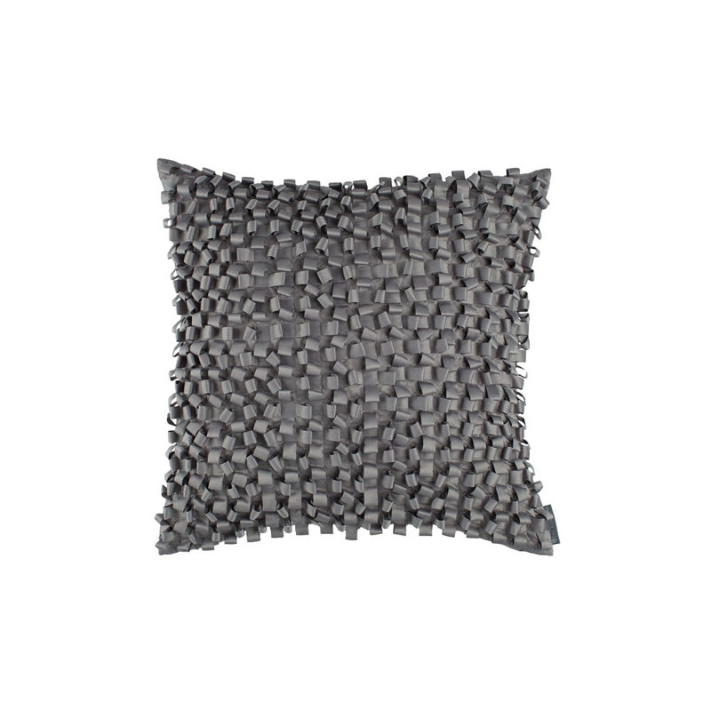 Ribbon Square Silk Pillow Cover & Insert, Pewter