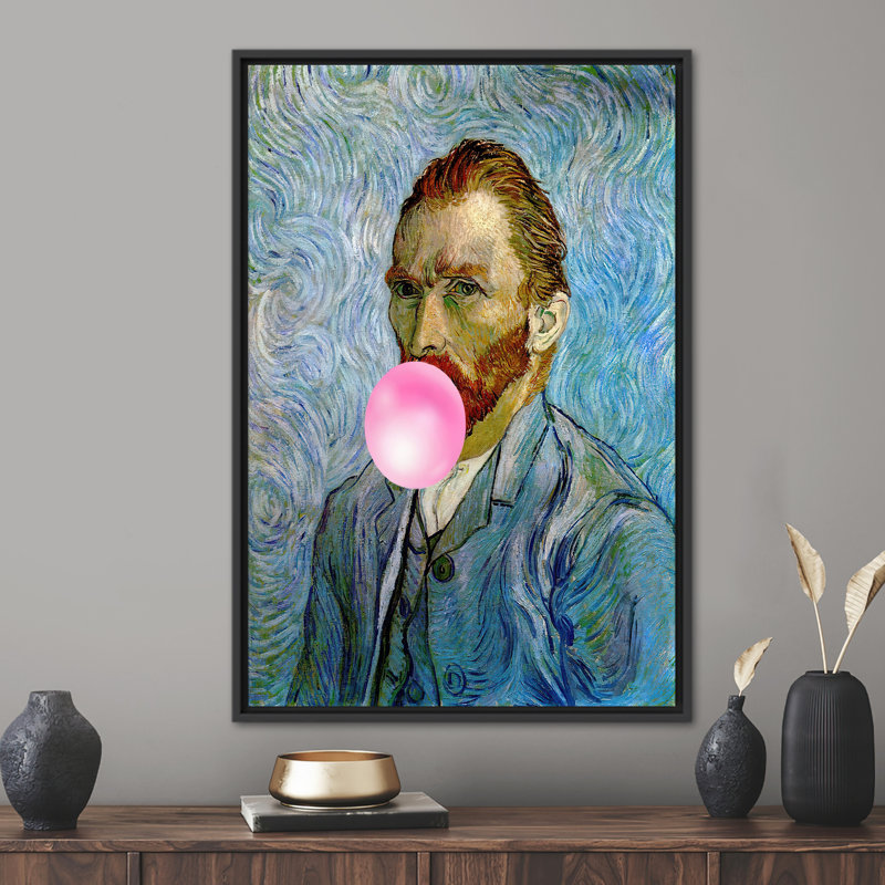 Art mural sur toile rose Van Gogh, H 94 po x l 41 po, Reproduction encadrée sans passe-partout, Noir, noir, noir, noir