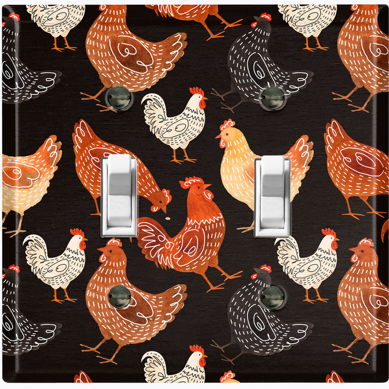 Couvercle de plaque d'interrupteur en métal; Bascule standard US 2 - Poulets et coqs, Double # 2
