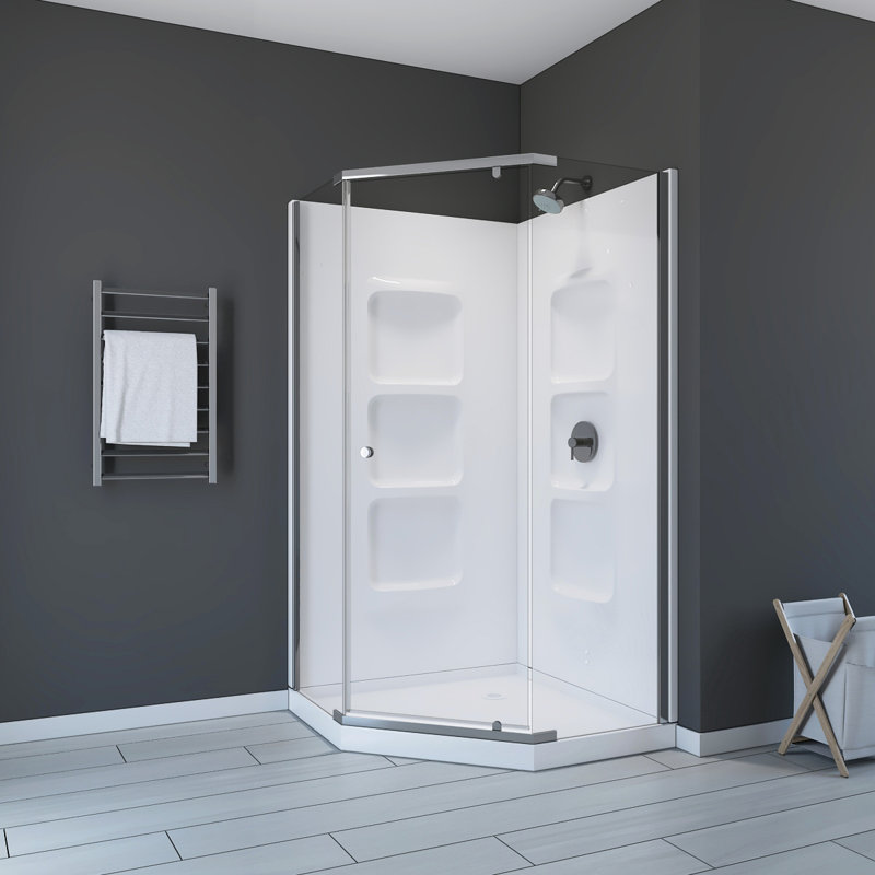 40'' W 75'' H Semi-Frameless Neo-angle Reversible Shower Kit