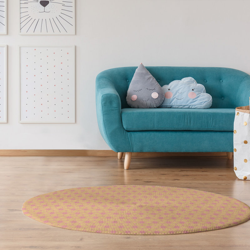 Tapis de zone jaune ornée cercles, Rond 5 pi