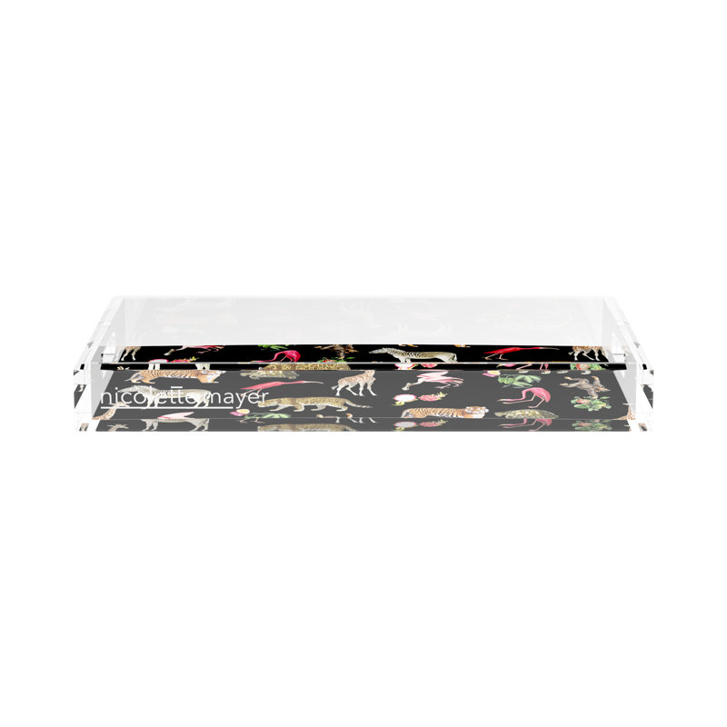Dapper Rectangle Striped and Damask Decorative Tray, 2" H x 12.5" W x 7.75" D, Black