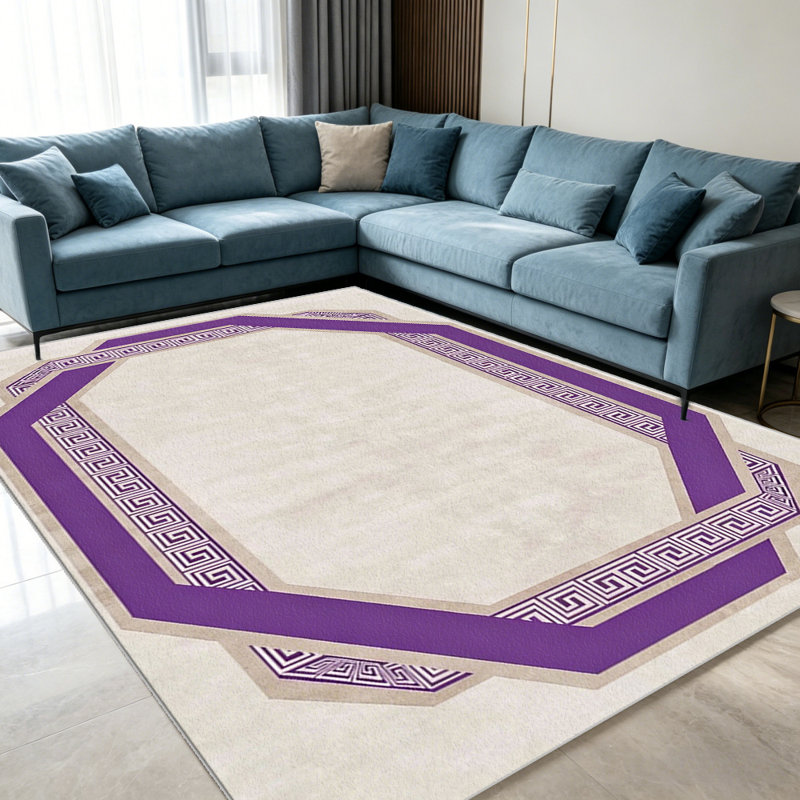 Purple Greek Key Border area rugs for Living Room, Soft and Comfortable, Suitable for all seasons, easy to maintain, machine washable Indoor floor mat, Under Table Farmhouse suitable for Bedroom, Dining Room, Study, Patio, Balcony, Home Decor
