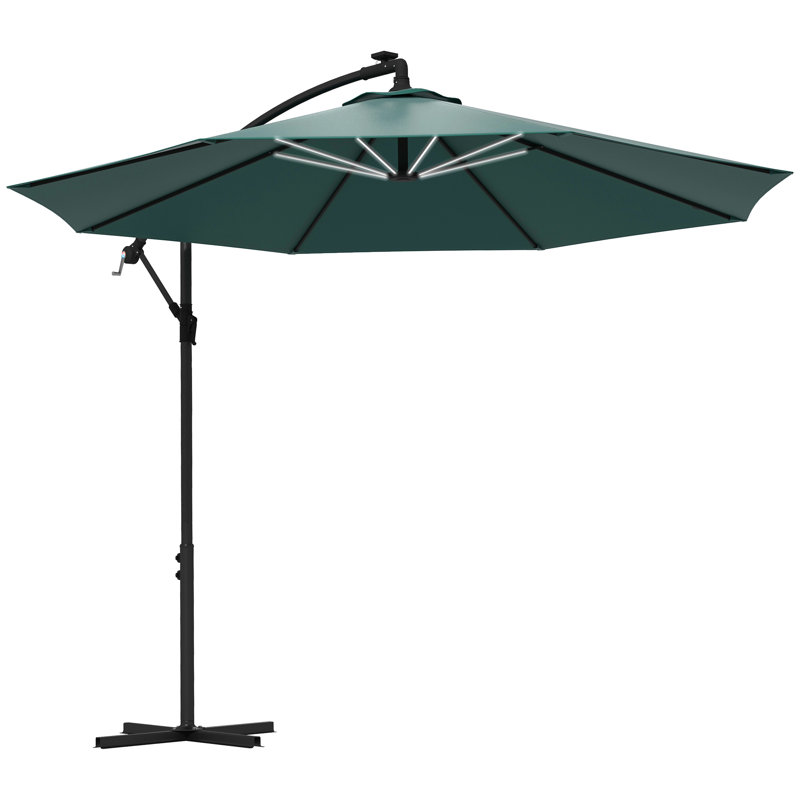 Parasol de patio en porte-à-faux décalé avec lumières solaires, base, Vert