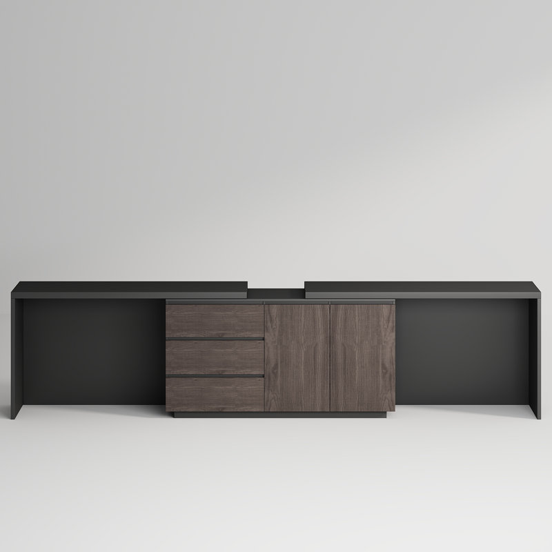 135'' Modern Home Office Extendable Desk With Storage Drawers And Cabinets