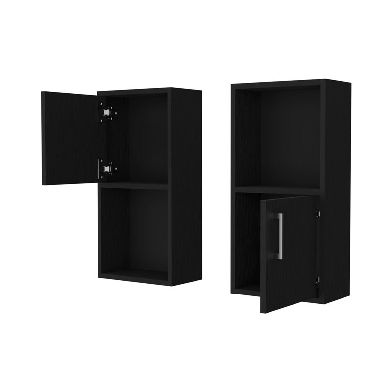 Black 2 Bathroom Medicine Cabinets With Open Shelf, Black