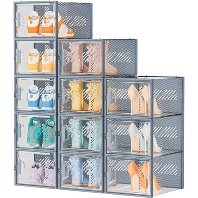 12-pack Xl Clear Stackable Shoe Boxes Grey