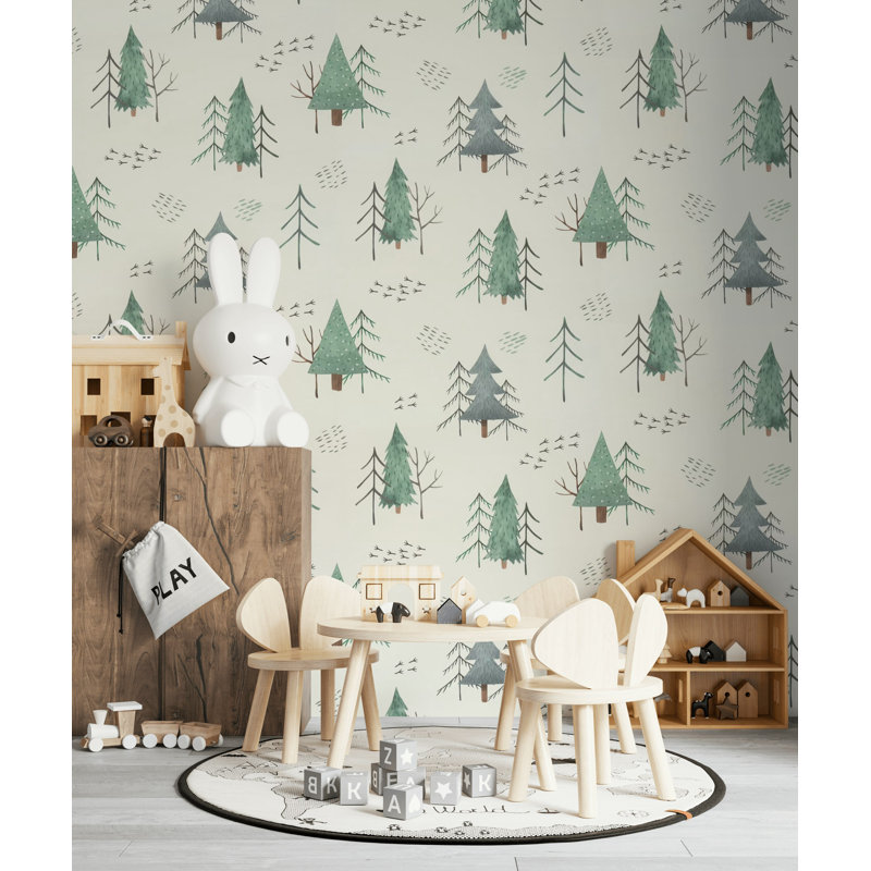 Papier peint amovible à motif de peuplier et de palmier pastel, L 105,96 po x l 187 po
