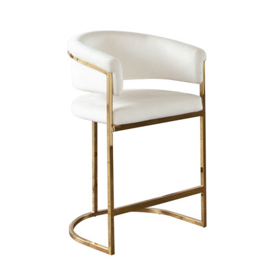 Chaise à hauteur de comptoir Dely, velours avec structure en métal doré