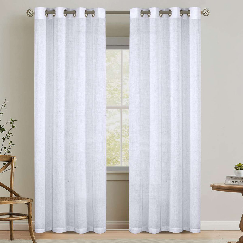 Linen Grommet Curtains for Living Room 2 Panel Drape Semi Sheer Neutral Country Rustic Farmhouse Boho Curtain Bedroom Muslin Look Light Filtering