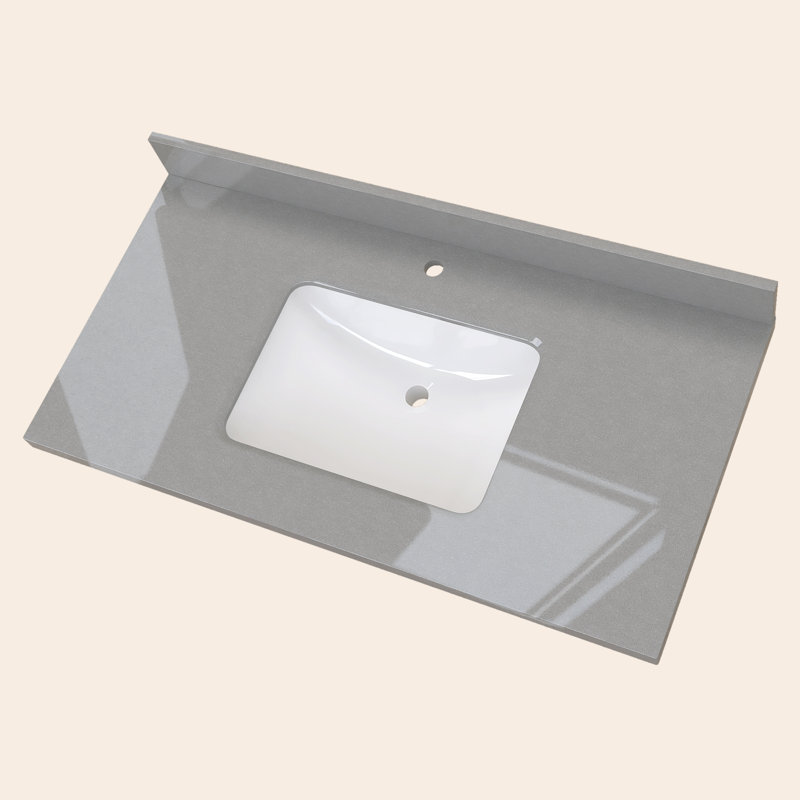 Évier intégré de meuble-lavabo simple en pierre reconstituée l 42 po x P 22 po avec dosseret gris moucheté 4 po