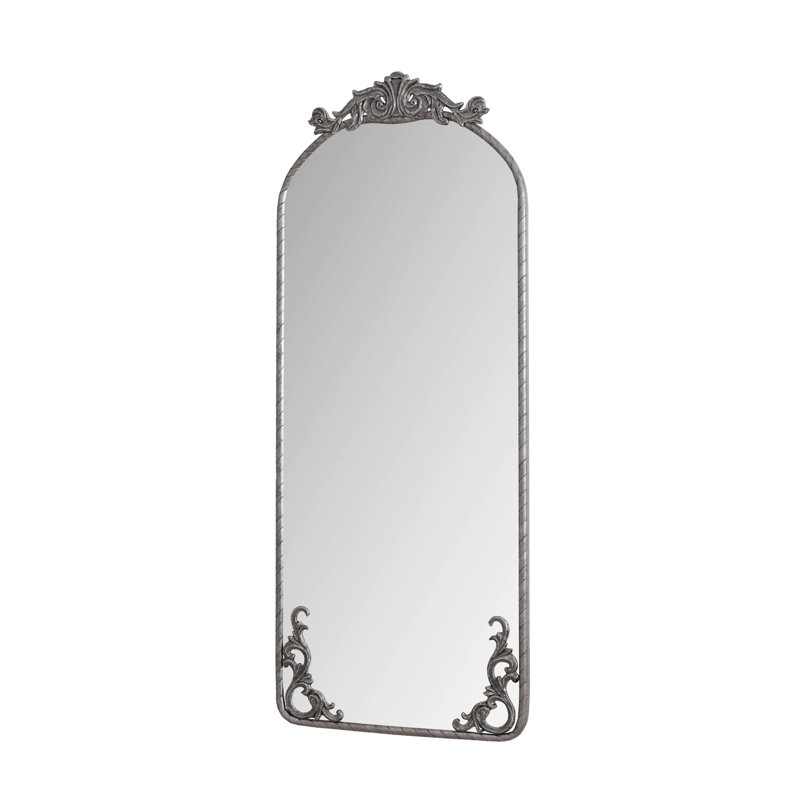 58"X24" Arched Full Body Mirror With Vintage Ornate Carved Applique On Top And Bottom, Hanging Wall Mounted Mirror, For Living Room Bedroom Retro Home Decor Mirror