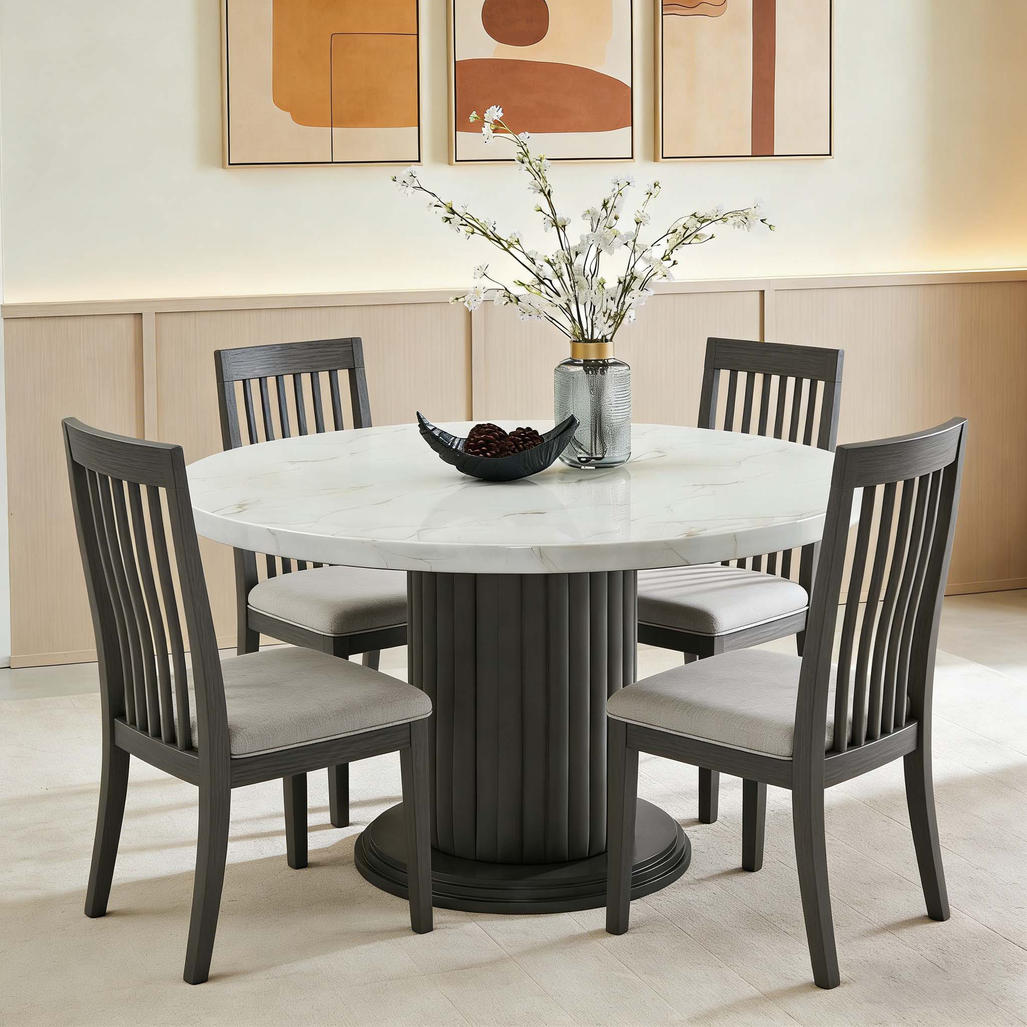 Latitude Run® Venezia 54 Inch Round White Faux Marble Dining Table with ...