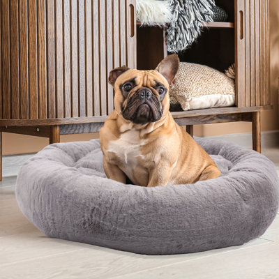 PETMAKER 30in Donut Dog Bed for Medium Pets – Memory Foam Pet Bed with Removable Washable Cover and Anti-Slip Bottom, Gray
