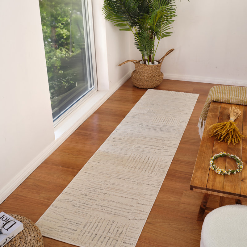 Tapis intérieur moderne, beige crème., Tapis de couloir 2 pi 3 po x 8 pi