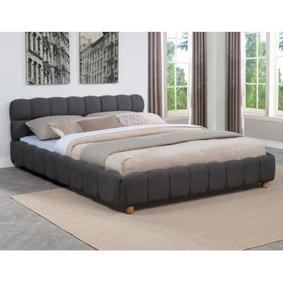 Merida Low Platform Upholstered Padded Queen Bed 